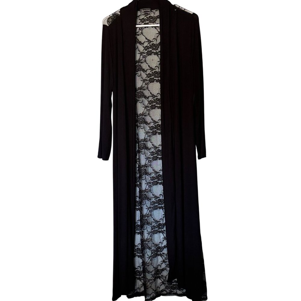 BW Bodywear Cardigan Viscose Duster w/ Sheer Lace Back Panel M/L Fairy Goth Sexy